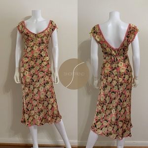 SOLD Vintage Betsey Johnson 100% Silk Milkmaid floral Dress